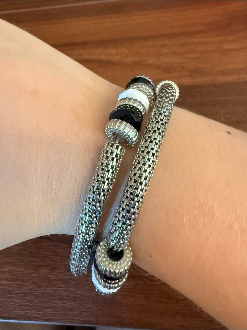 Silver-Tone Women’s Wrap Bracelet with Black and White Accents